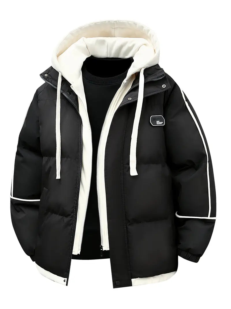 Warm Hooded Puffer Jacket with Inner Layer / Winter Hooded Layered Puffer Jacket