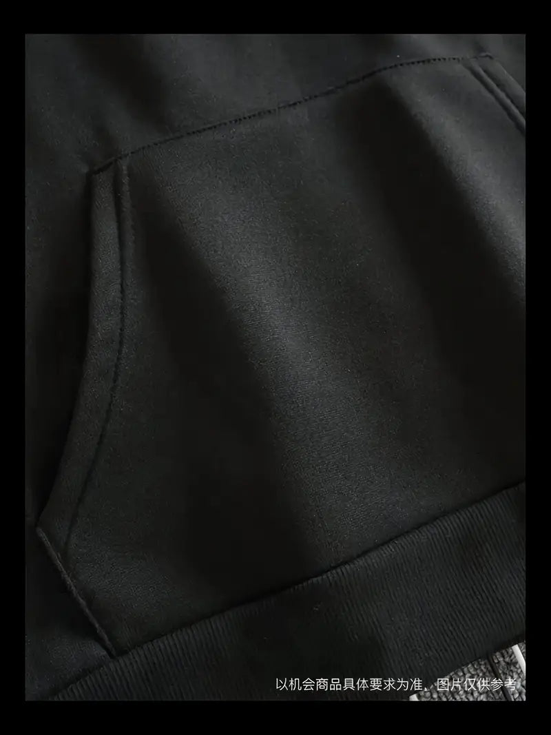 Black Plaid-Layered Hoodie / Fashion Patchwork Hoodie