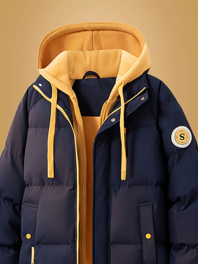 Dual-Layer Winter Puffer Jacket with Fleece Hoodie