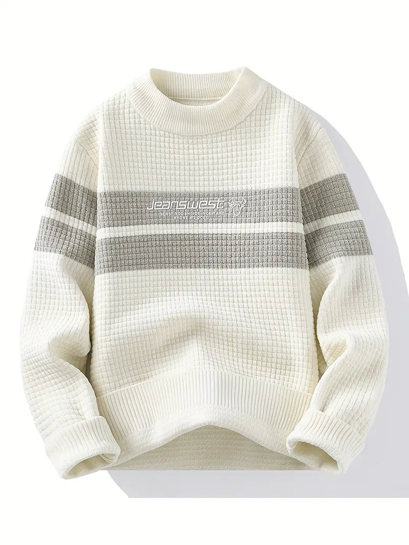 Textured Stripe Knit Sweater – Cream & Grey
