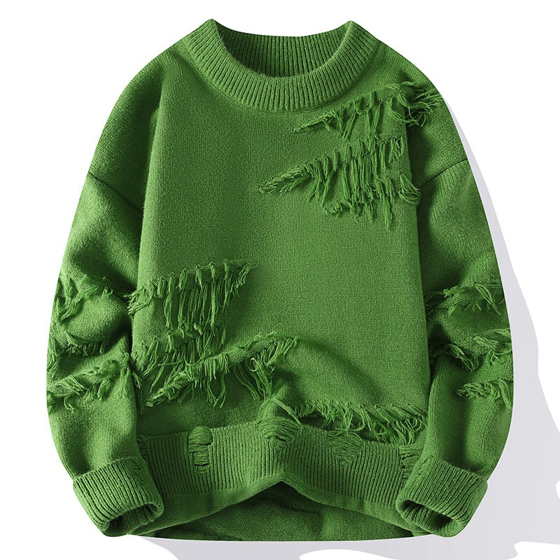 Distressed Knit Sweater – Green Winter Pullover | Trendy Unisex Streetwear Knitwear