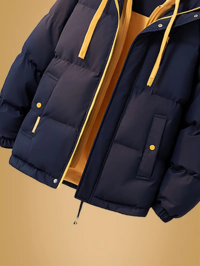 Dual-Layer Winter Puffer Jacket with Fleece Hoodie