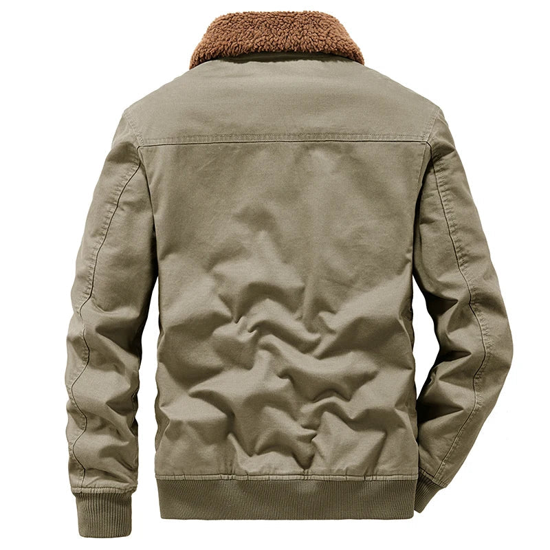 Teddy-Lined Utility Bomber Jacket – Olive Green
